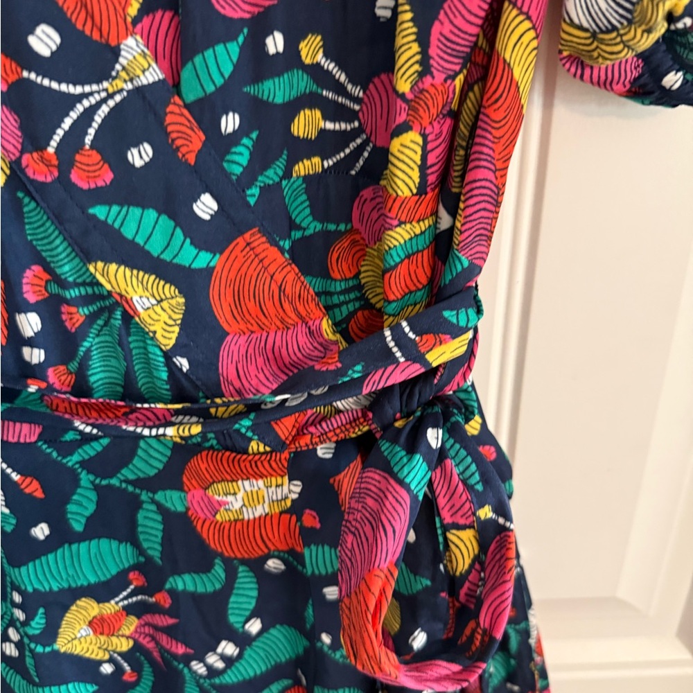 Summersalt Wrap Dress Womens 14 Floral Navy Multicolor Puff Sleeve Wrap Tie Midi - Picture 5 of 11